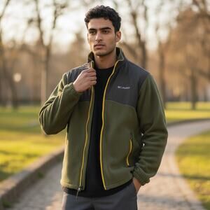 Columbia Full Zip Fleece Jacket Men’s XL Green Gray Outdoor Hiking Gorpcore